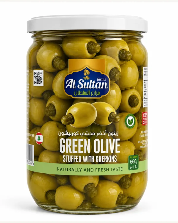 Green olives stuffed with gherkins
