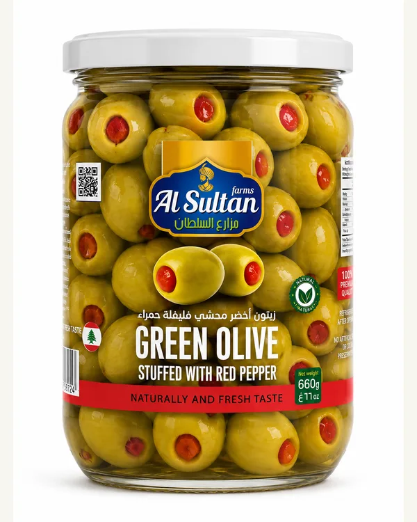 Green olives stuffed with red pepper